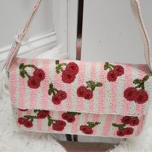 VIRAL - Pink and White Beaded Cherry Bag